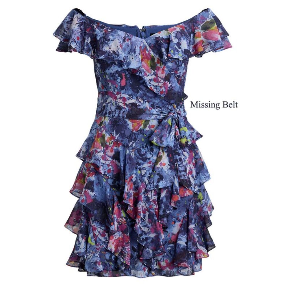 Lauren Ralph Lauren Womens Off-the-Shoulder Cocktail Dress 16 Blue Multi - NWT